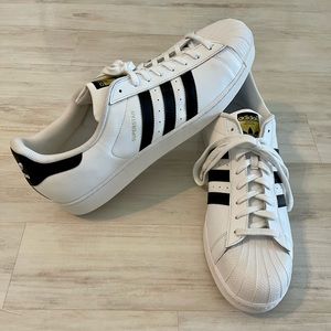 Men’s adidas Superstar Leather Sneakers Shoes, White Black 2014